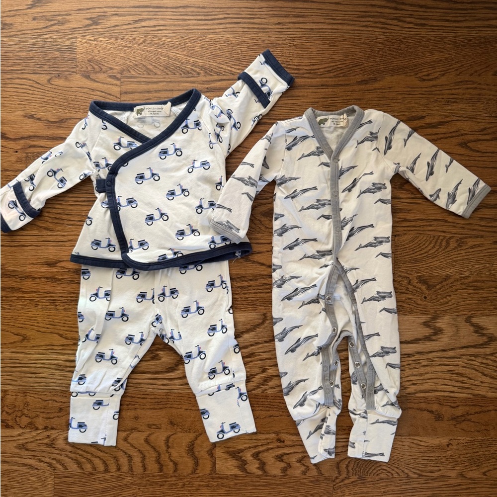 Baby Two-Piece Set & Shark Footed Romper, 0-3 months